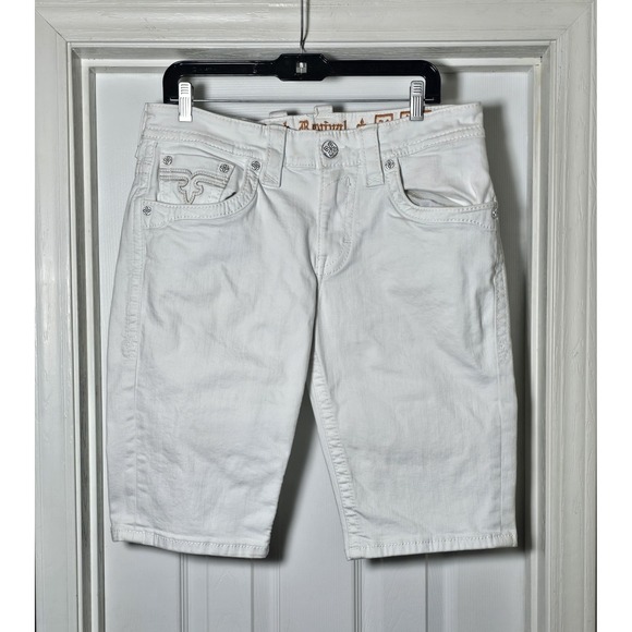 Rock Revival Jean Denim Shorts Men's Size 34 White Embroidered  Arthur - Picture 1 of 7